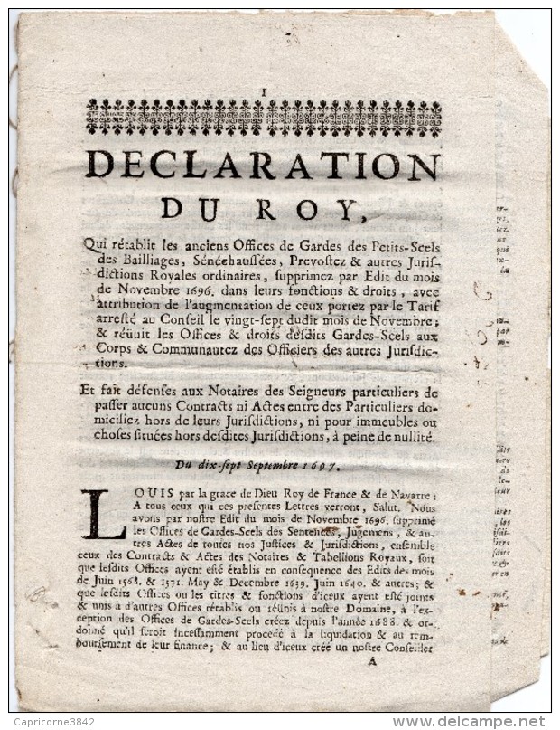 1701-Lettre Pour L'Intendant De La Généralité D'Alençon+2 Circulaire De Déclaration Du Roi (Louis XIV) Cachet Taxe 2 Sol - Seals Of Generality