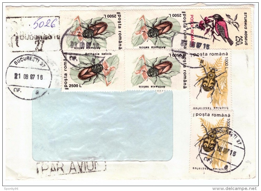 STORIA POSTALE - ROMANIA - POSTA ROMANA - ANNO 1997 - BUCAREST - PAR AVION - RACCOMANDATA N° 5026 - - Postmark Collection