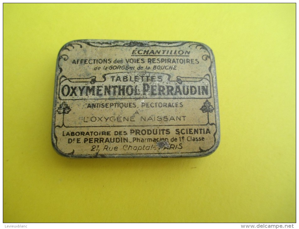 Boite Métallique/ Produit Pharmaceutique/Oxymenthol Perraudin/Tablette/Antiseptique Pectoral/Vers 1930-1950   BFPP85 - Boxes