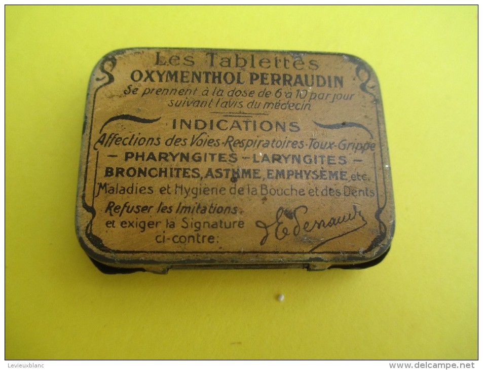 Boite Métallique/ Produit Pharmaceutique/Oxymenthol Perraudin/Tablette/Antiseptique Pectoral/Vers 1930-1950   BFPP85 - Dozen