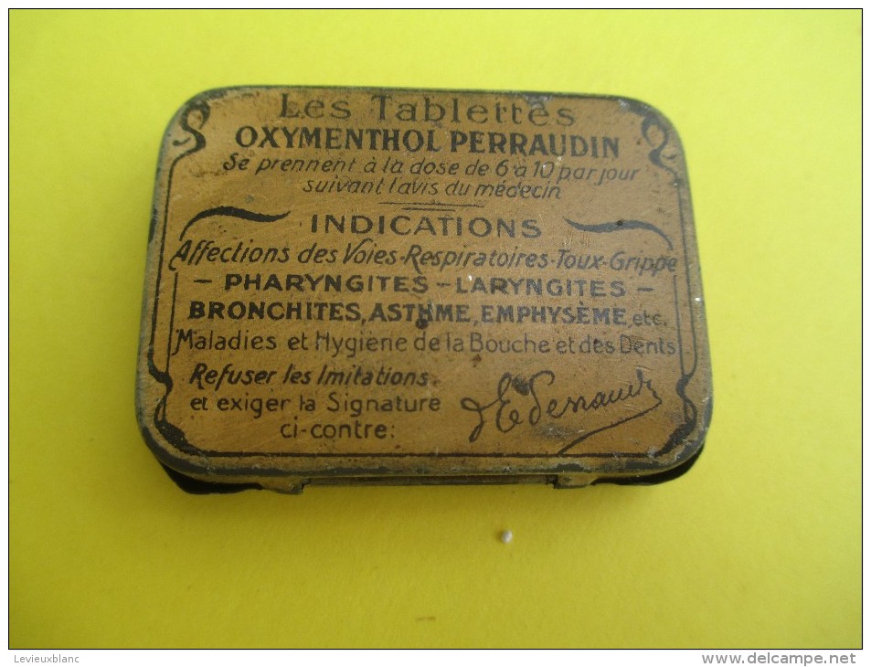 Boite Métallique/ Produit Pharmaceutique/Oxymenthol Perraudin/Tablette/Antiseptique Pectoral/Vers 1930-1950   BFPP85 - Boxes