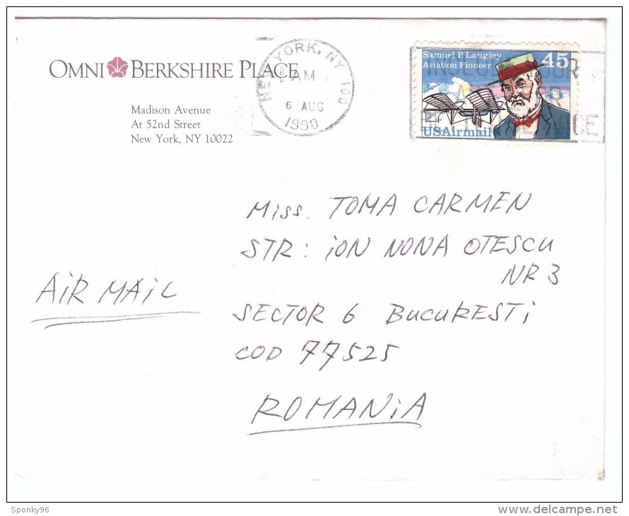 STORIA POSTALE - USA - OMNI BERKSHIRE PLACE - NEW OYRK - ANNO 1990 - PER TOMA CARMEN - ROMANIA - - Altri - America