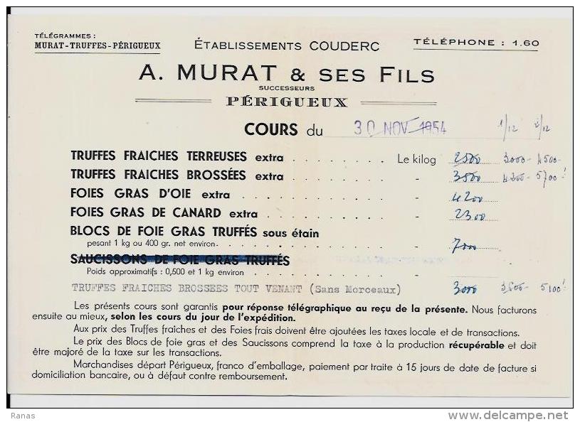 Champignon Mushroom Truffes Truffe Dépliant Prix Courant 2 Volets 10 X 13,5 Fermé Périgueux - Werbung