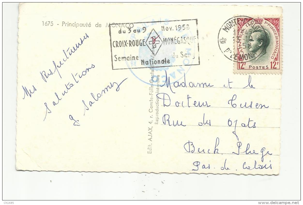 MONACO  :  Flamme " Semaire Nationale De La Croix-Rouge " De 1958 Sur Carte Postale - Franking Machines (EMA)