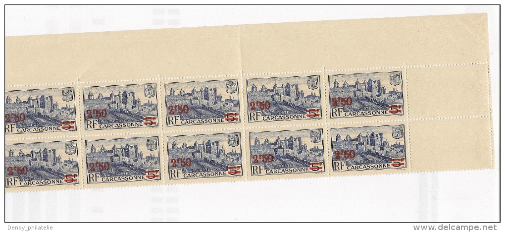 France Belle Variete Du N° 490 Cite De Carcassonne , Surcharge Double Ou Trés Lourde Sur Les Deux Derniers Timbres, Rrr - Variétés Et Curiosités