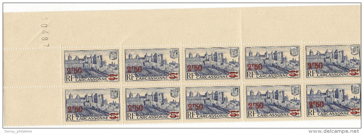 France Belle Variete Du N° 490 Cite De Carcassonne , Surcharge Double Ou Trés Lourde Sur Les Deux Derniers Timbres, Rrr - Variétés Et Curiosités