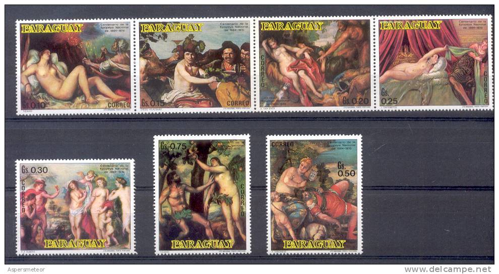 PARAGUAY MUSEO DEL PRADO SERIE MNH YVERT & TELLIER NRS. 1103-1109  VERONESE TIZIANO TINTORETTO RUBENS VAN DYCK VELAZQUEZ - Desnudos