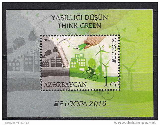 AZERBAIJAN // AZERBAYCAN // ASERBAIIDSCHAN  -EUROPA 2016- TEMA "ECOLOGIA -EL PENSAMIENTO VERDE".-  HOJITA BLOQUE - 2016