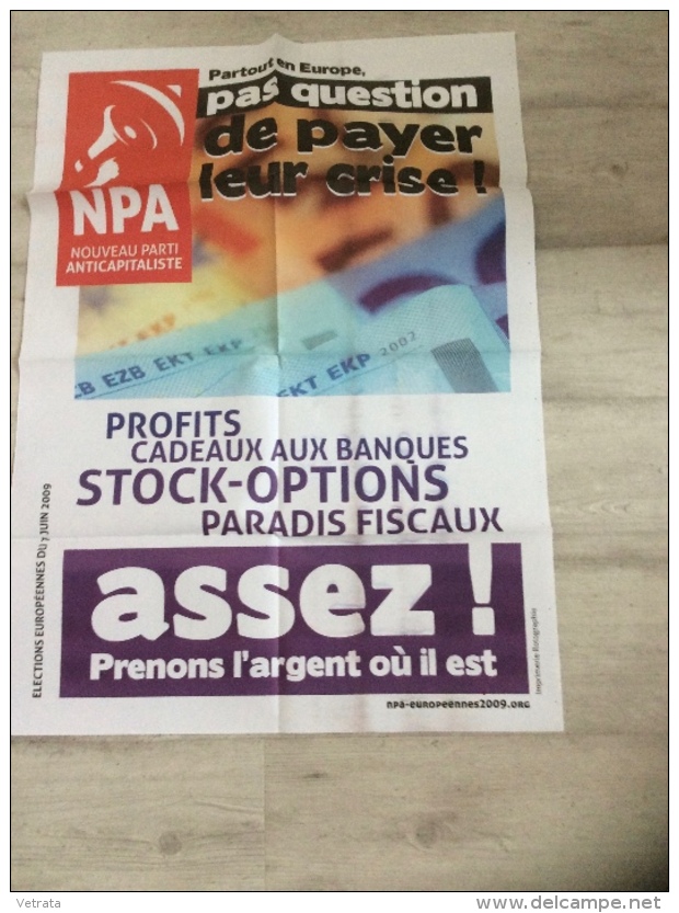 1 Affiche Du N.P.A. : Pas Question De Payer Leur Crise (86 X 62 Cm) Expédiée Pliée - Affiches