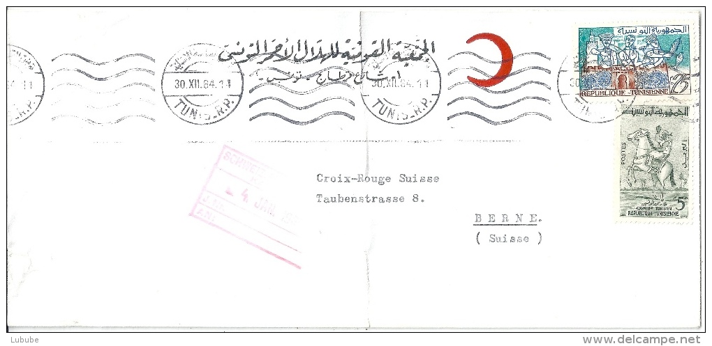 Airmail Brief  "Roter Halbmond"  Tunis - Bern          1964 - Tunesien (1956-...)