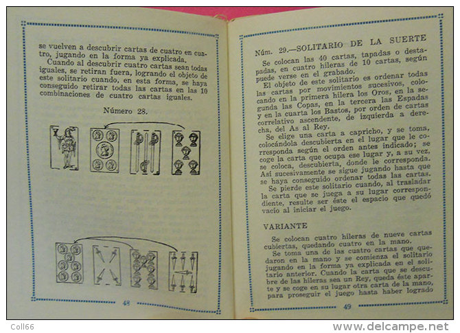 1960 Livret Librito Juegos De Solitario Espanoles Jeu De Cartes  14.3x10.7cms 120 Pages Editor Fournier Vitoria Espagne - Autres & Non Classés