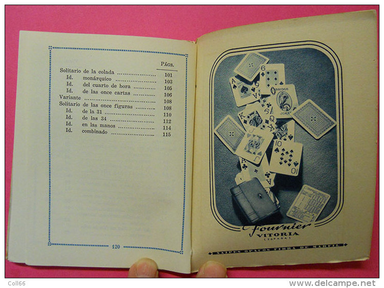 1960 livret librito Juegos de Solitario Espanoles jeu de cartes  14.3x10.7cms 120 pages Editor Fournier Vitoria Espagne
