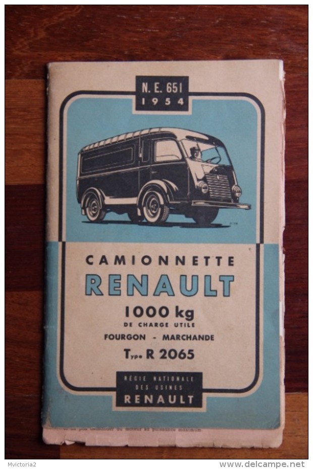 Livre Technique De 1954 édité Par RENAULT Concernant La Camionnette RENAULT Type R 2065, Complet 50 Pages - Auto