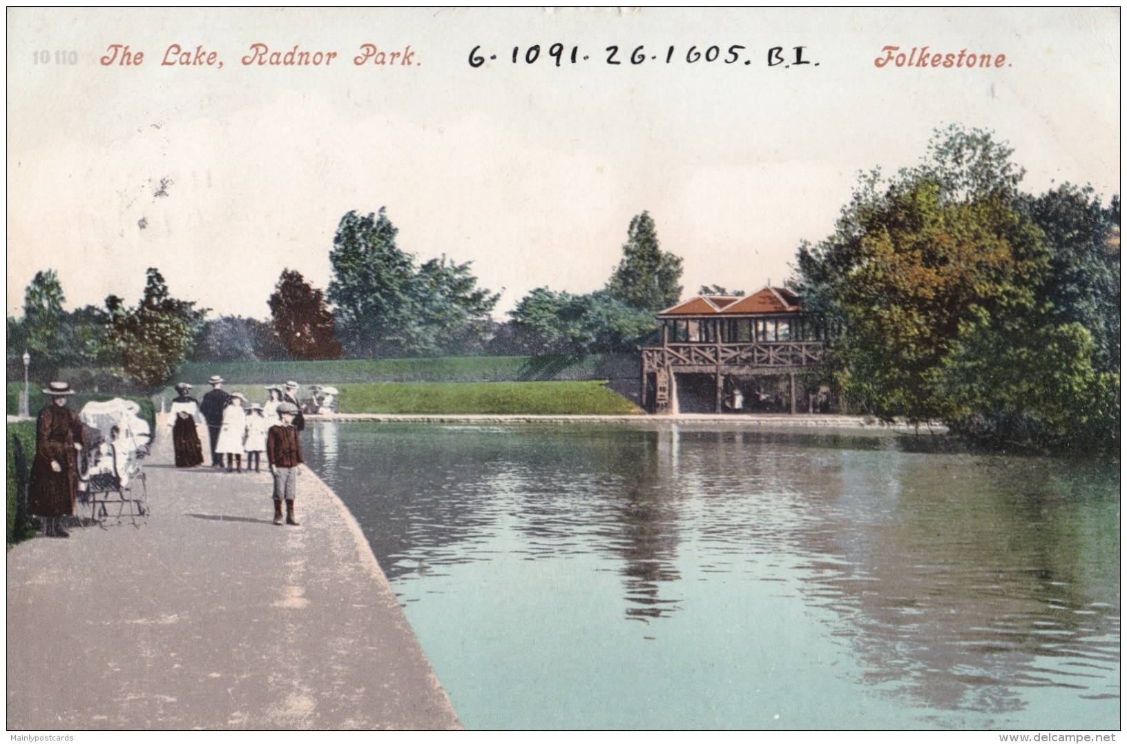 AM83 The Lake, Radnor Park, Folkestone - Children, Lady With Pram, Pu 1905 - Folkestone