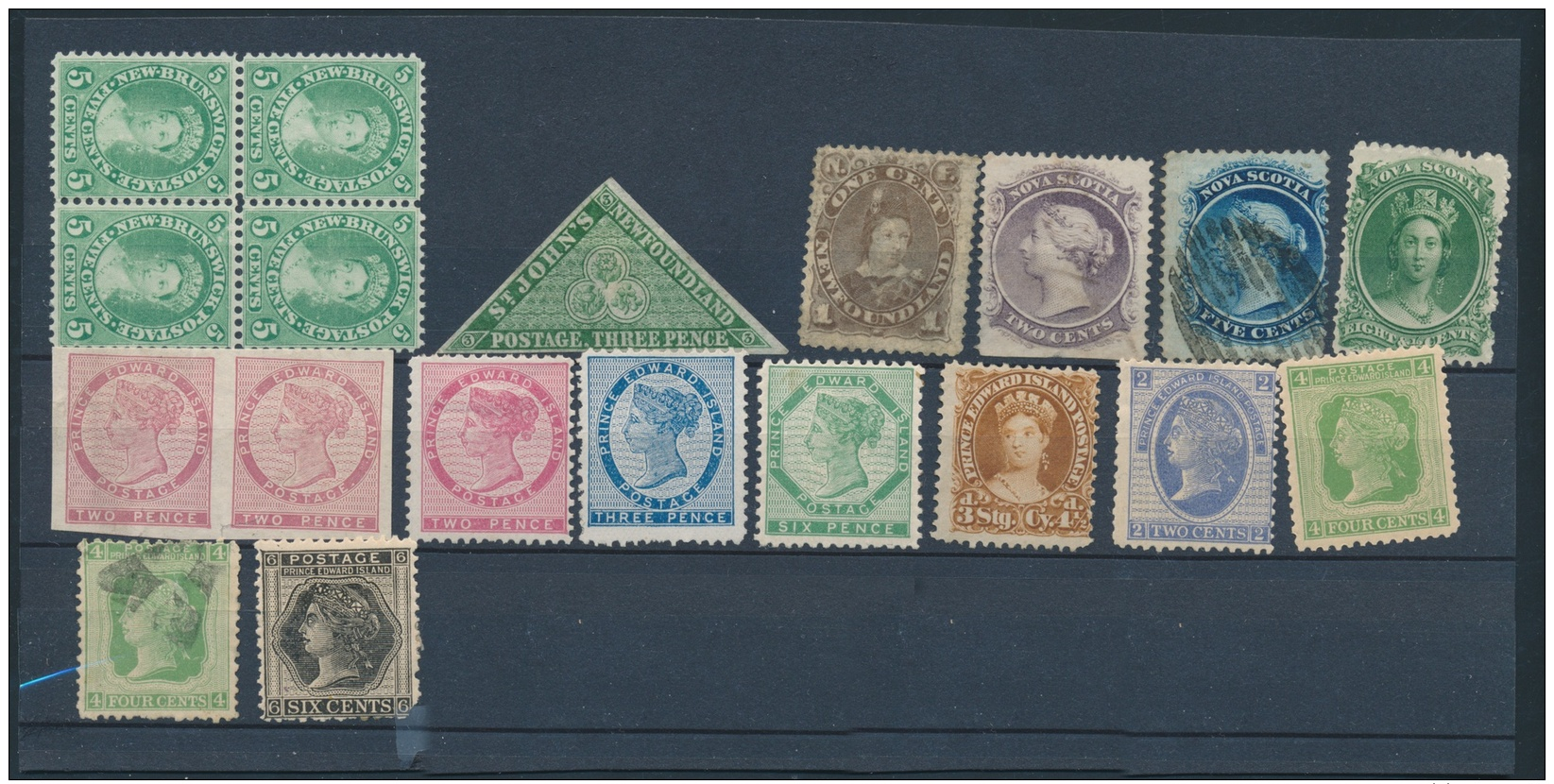 O/* Group Of 18 Mint And Used Stamps, 1860-1880, Includes New Brunswick #8 In A Block Of Four,... - 1857-1861