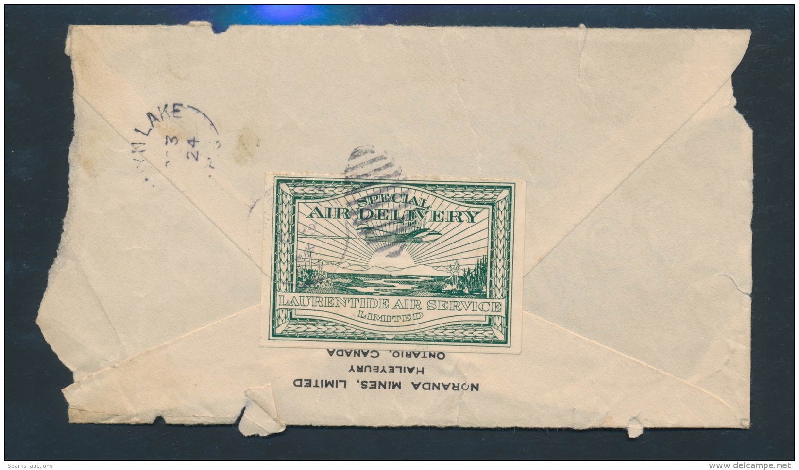 Canada #CL2 Cvr 1924 25c Green Laurentide Air Service Commercial Cover, Unfortunately, A Back Only... - Airmail