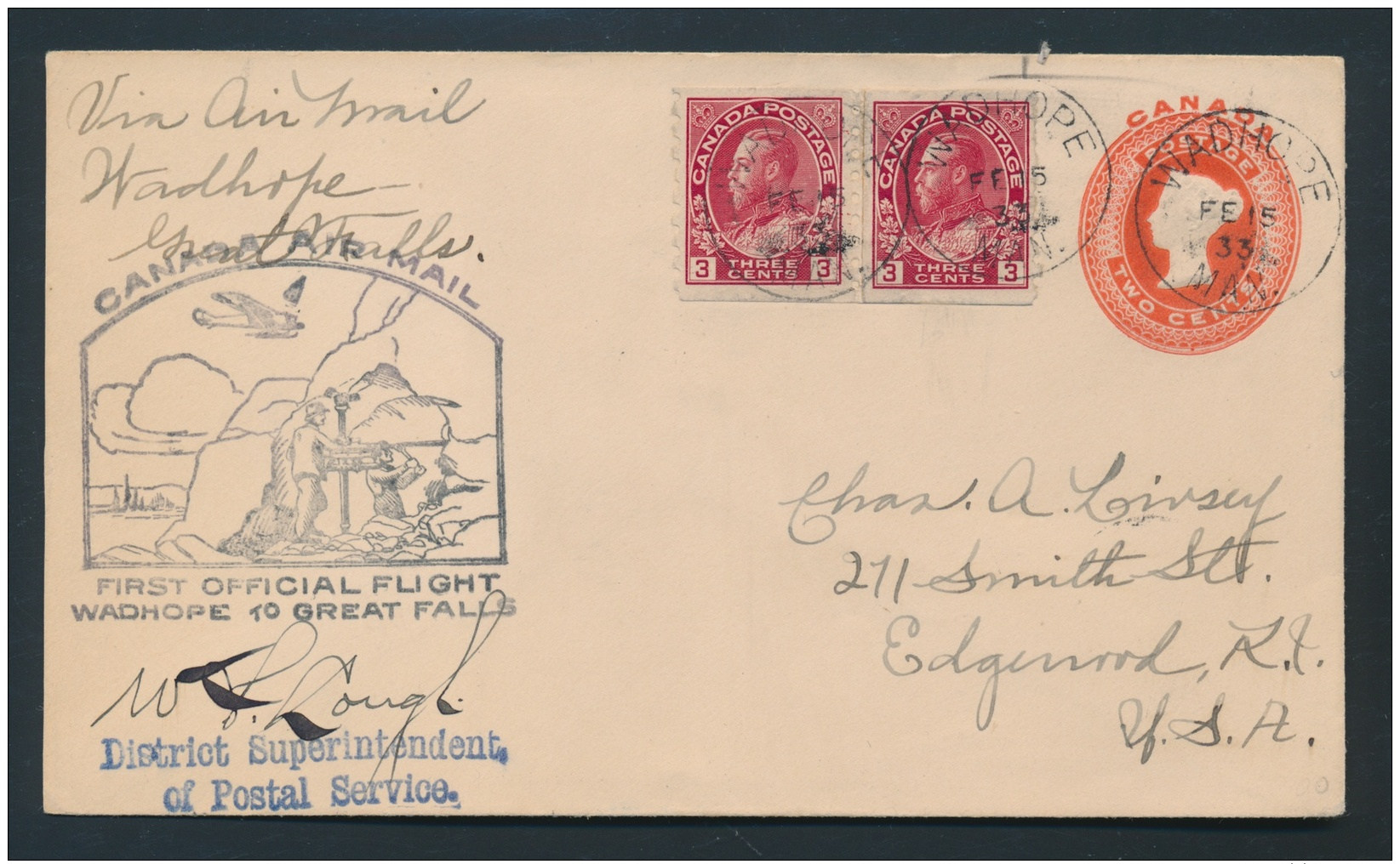 Canada #127i Cvr 1933 2c Carmine Admiral Paste-Up Coil Pair On Cover, Uprating A 2c Stationery... - Other & Unclassified