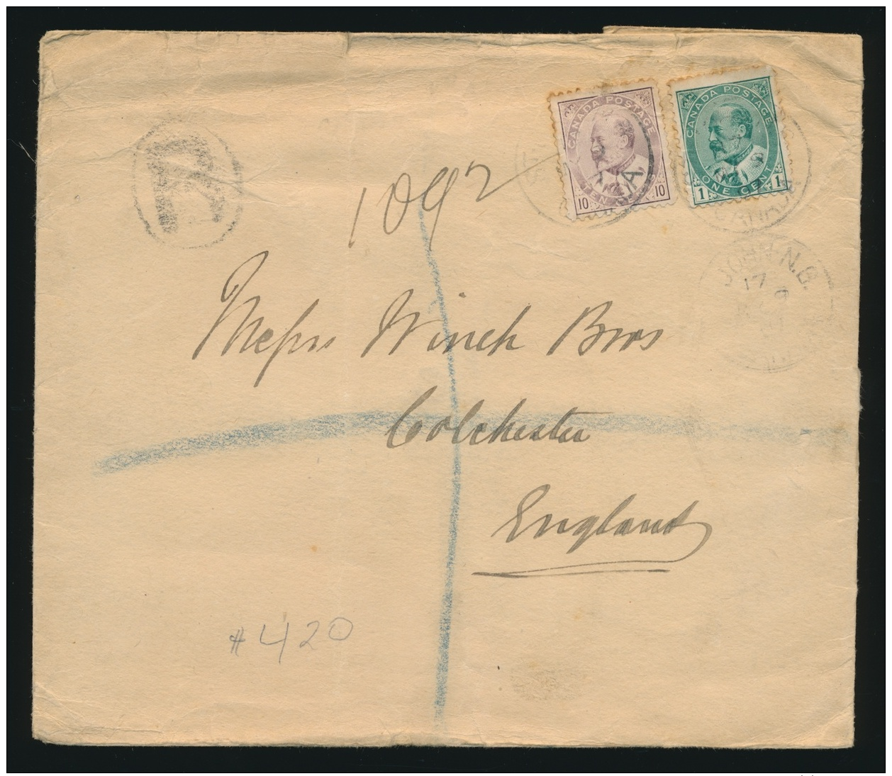 Canada #89, 93 Cvr 1907 KEVII Triple Empire Rate Plus Registration Cover, Large Cover Mailed On... - Other & Unclassified