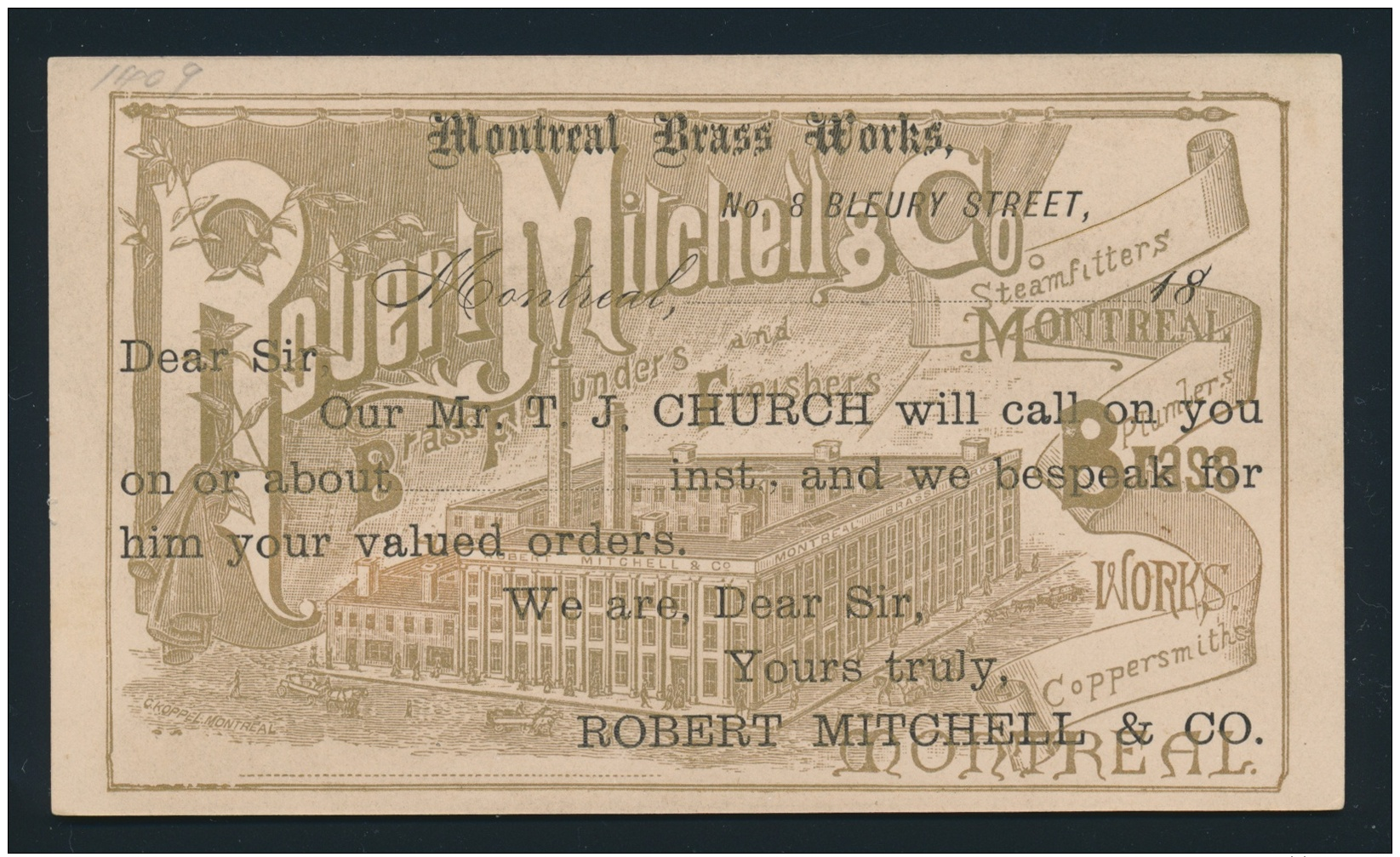 Canada #P9 Cvr 1891 Unused 1c Canada Postal Card - Of Montreal Brass Works, Robert Mitchell &amp;... - Covers & Documents