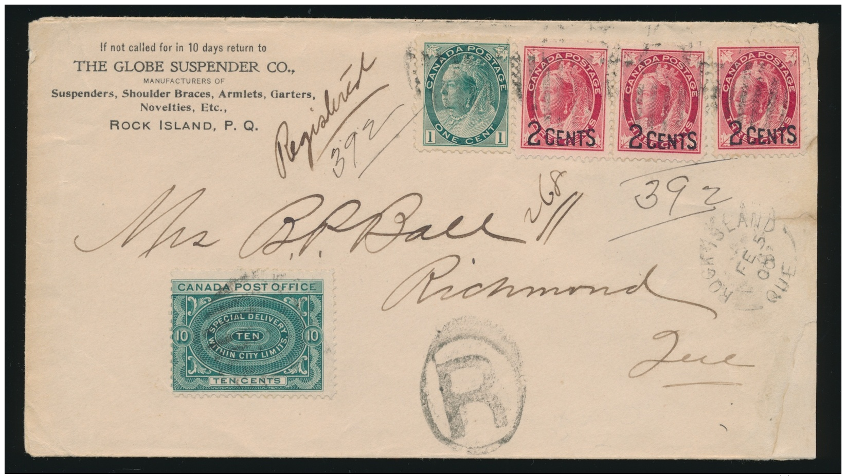 Canada #75, 87, E1 Cvr 1900 Rock Island Que Registered And Special Delivery Cover, Mailed... - Covers & Documents