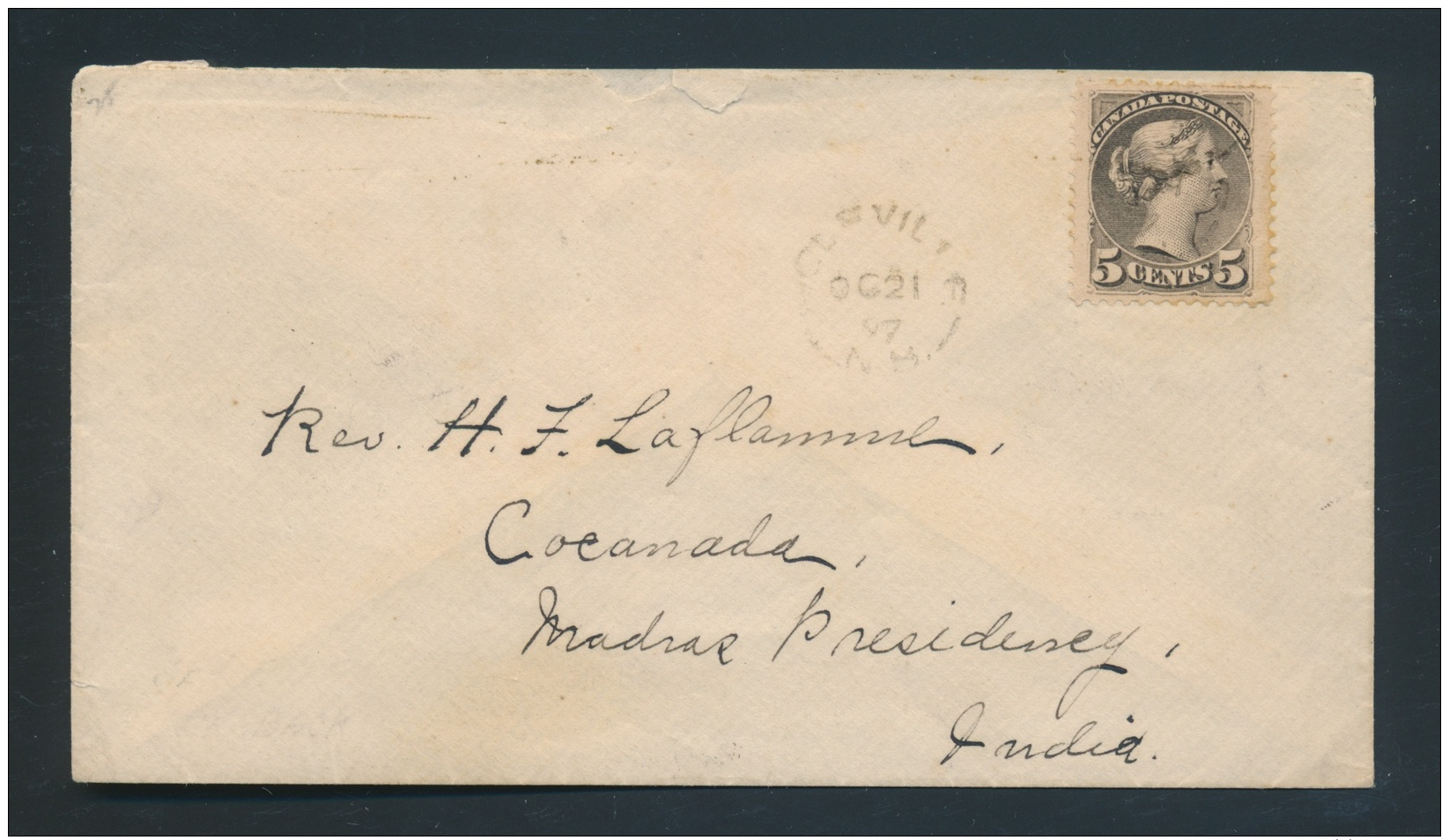 Canada #42 Cvr 1897 5c U.P.U. Rate Cover To India, Franked With A 5c Gray Small Queen Cancelled By... - Covers & Documents