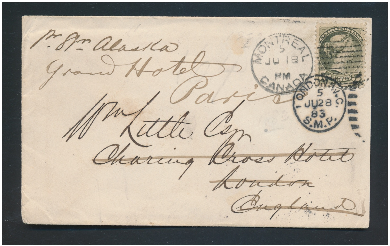 Canada #38 Cvr 1883 5c U.P.U. Rate Cover To England, Re-Directed To France, Franked With 5c Olive... - Covers & Documents