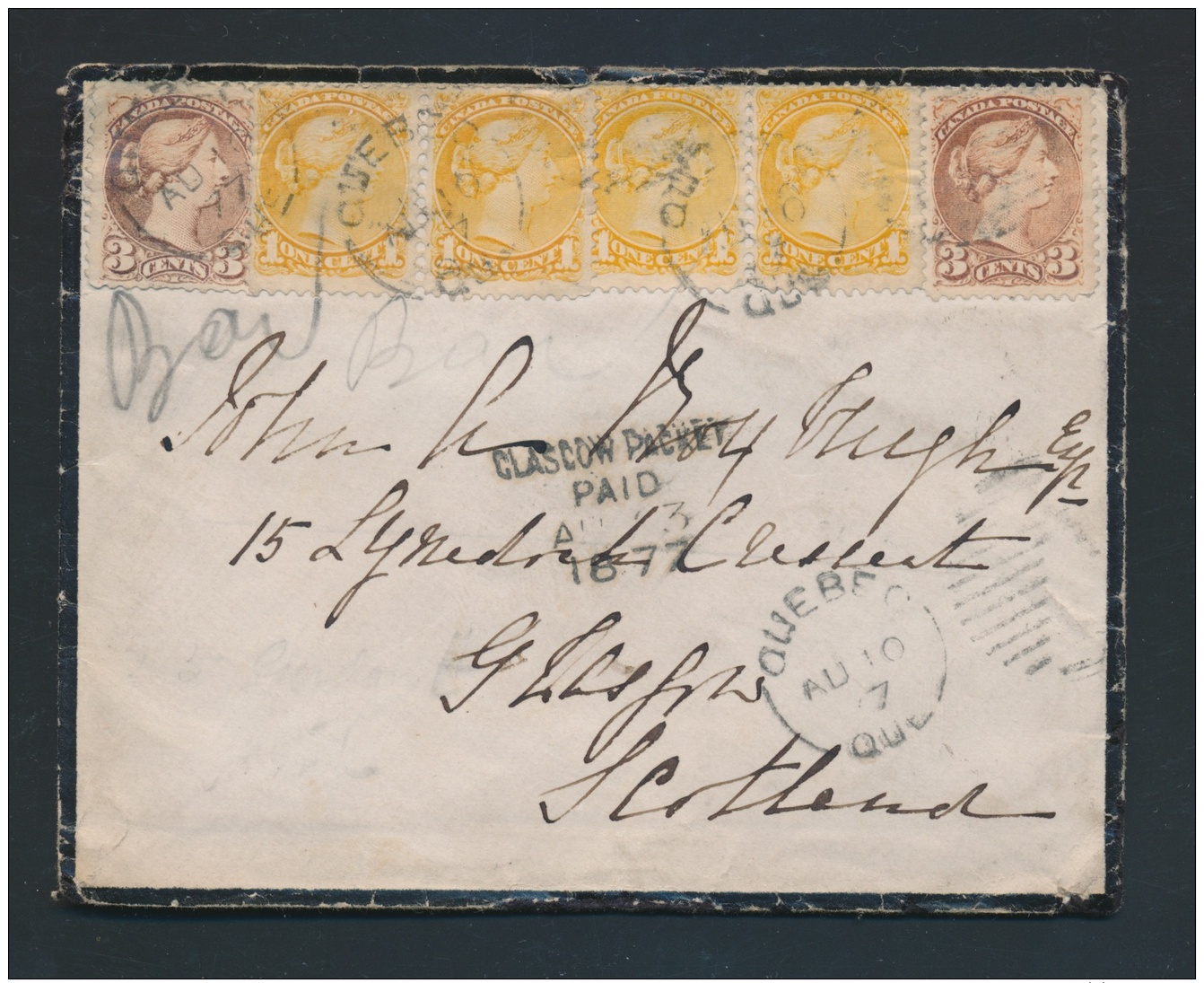 Canada #35vii, 37ii, Cvr 1877 10c Pre-U.P.U. Double Weight Cover To Scotland, Mourning Cover... - Covers & Documents