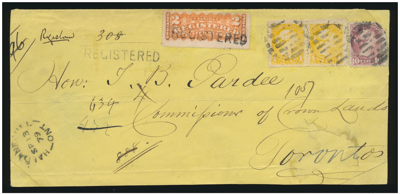 Canada #35, 40, F1 Cvr 1879 Quadruple Rate Registered Muskoka Cover, Mailed Haldane Hill Ont... - Covers & Documents