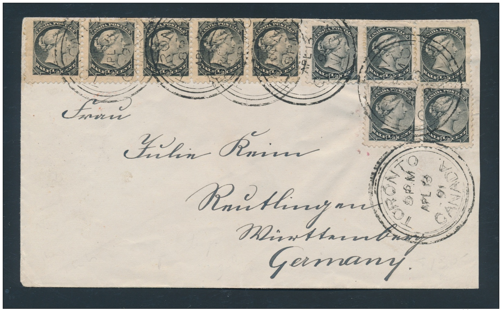 Canada #34 Cvr 1891 5c U.P.U. Rate Cover To Germany, Franked With A Strip Of 5, A Pair And 3... - Covers & Documents