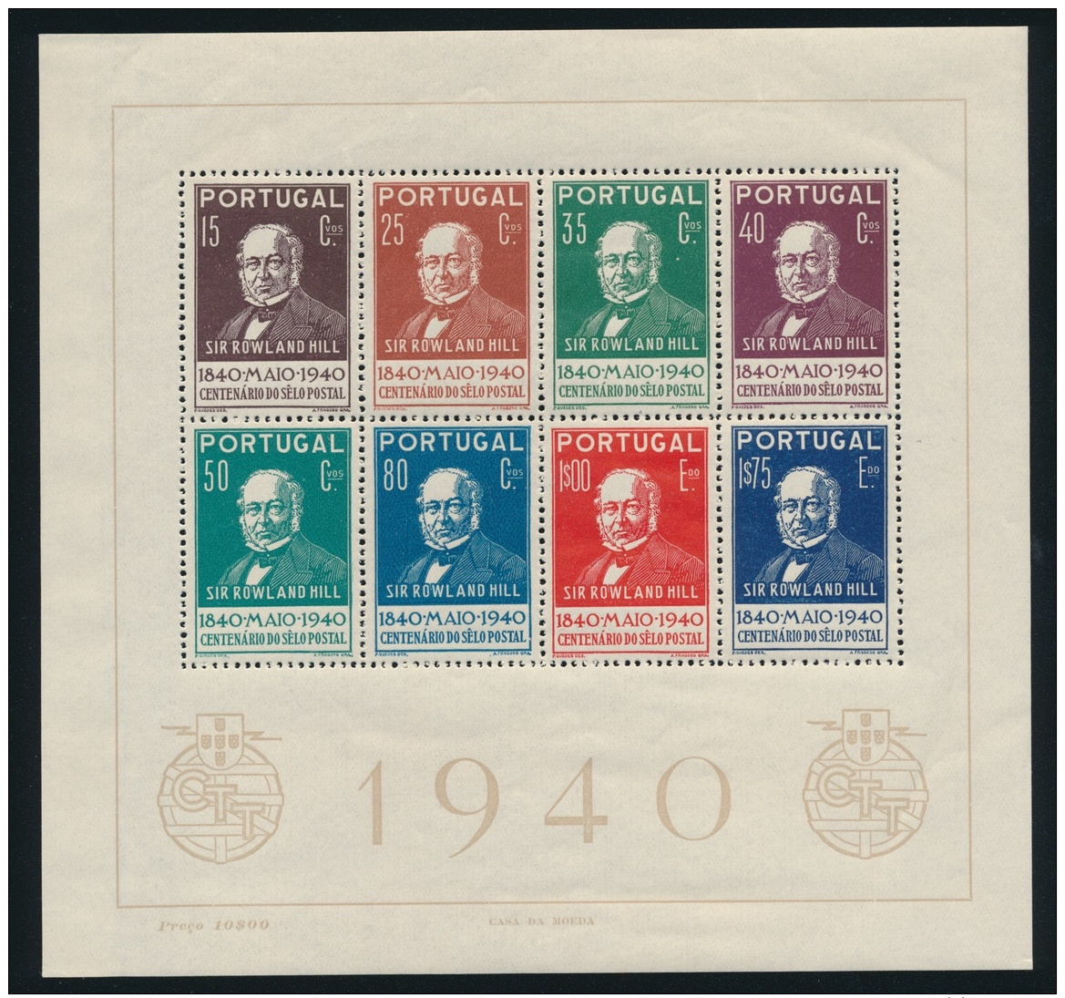 Portugal #602a ** 1940 Sir Rowland Hill Souvenir Sheet Of Eight, Mint Never Hinged, Very Fine.... - Other & Unclassified