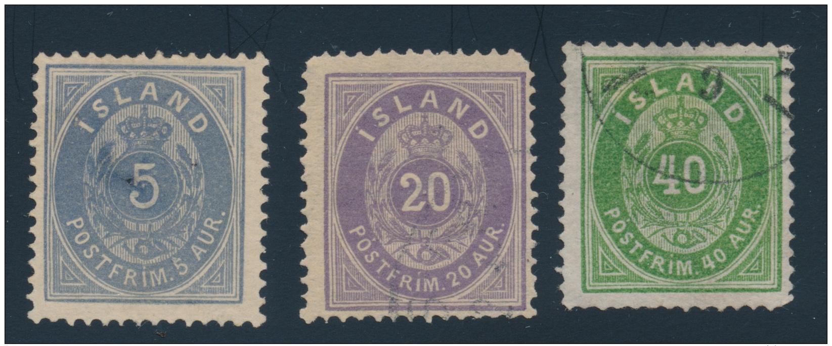 Iceland #9, 12, 13 O 1876 Group Of Three First Designs, With #9 (unused But Thinned), #13 (appears... - Other & Unclassified