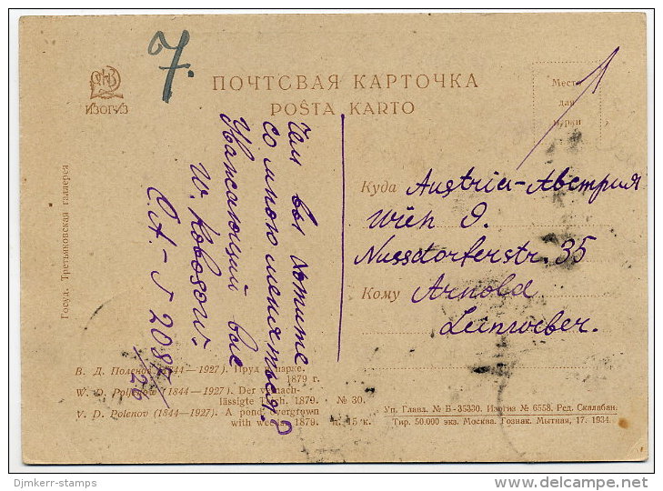 SOVIET UNION 1934 Picture Postcard To Austria Franked With Michel 365 X 7 And 365. - Covers & Documents