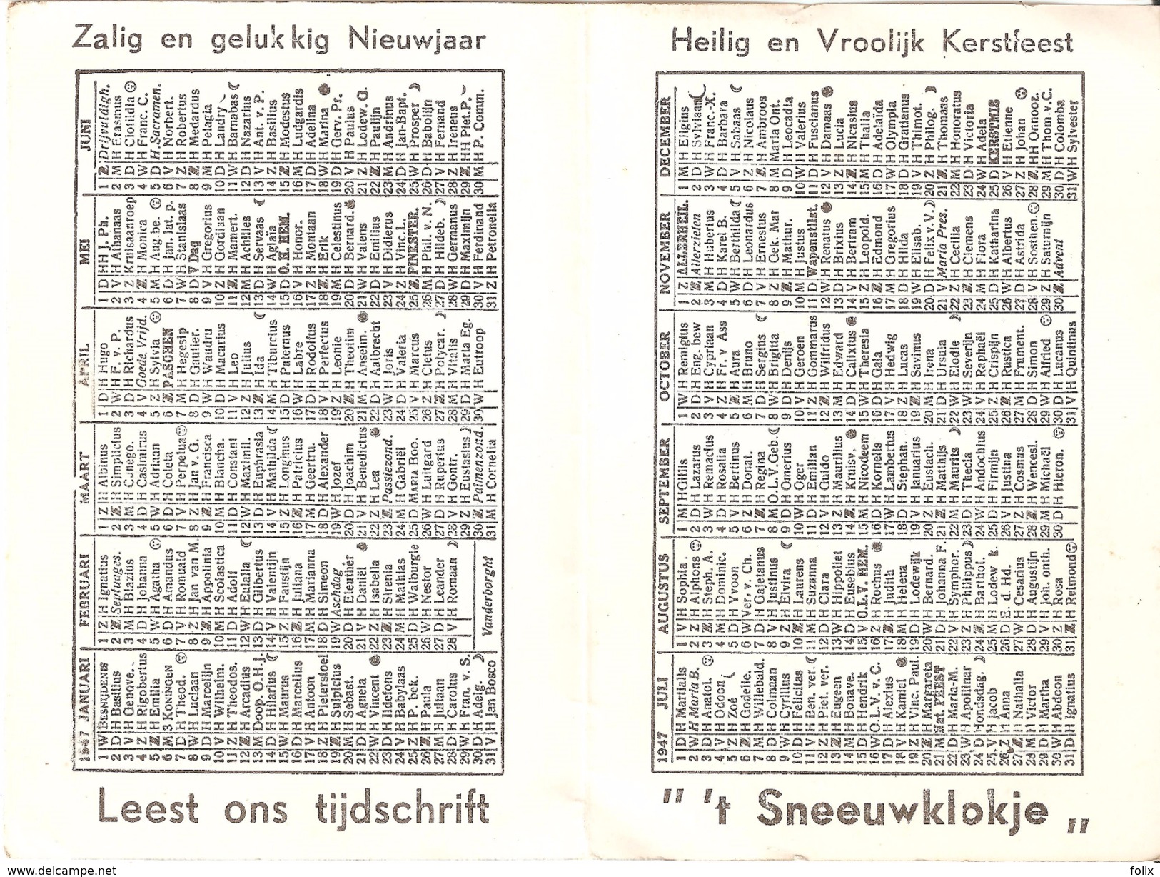 Calendrier Kalender 1947 - Werk Van De H. Francisca Romana - Petit Format : 1941-60