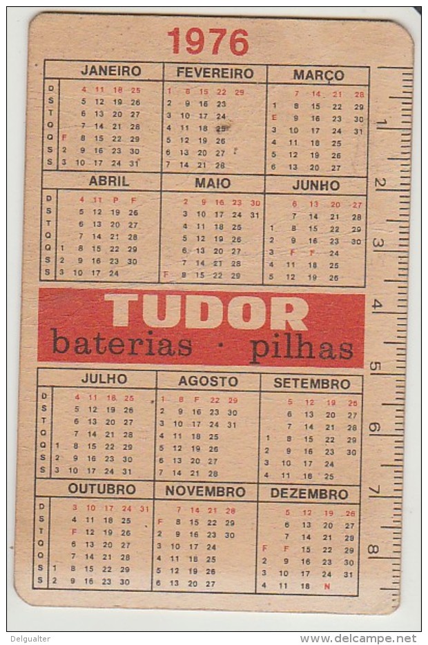 Calendar - 1976 - Pilhas//Baterias - Tudor (dobra Na Horizontal) - Petit Format : 1971-80