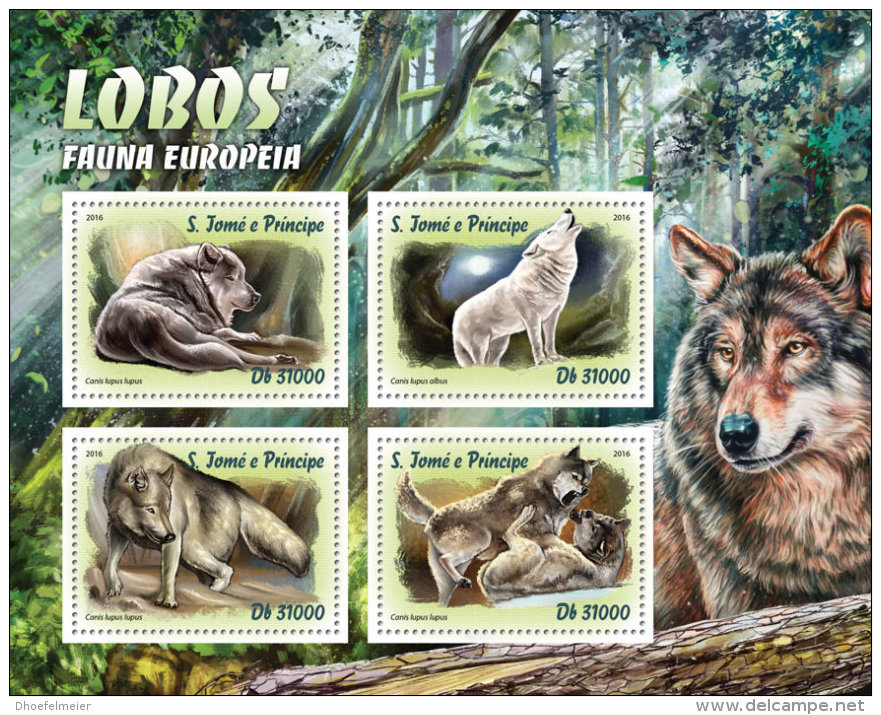 SAO TOME 2016 ** European Wolfes Wölfe Loups M/S - OFFICIAL ISSUE - A1636 - Chiens