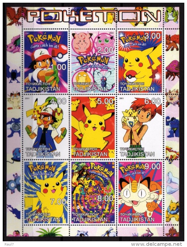 Personnages Pokemon - Feuillet De 9 Val Neufs // Mnh - Kino