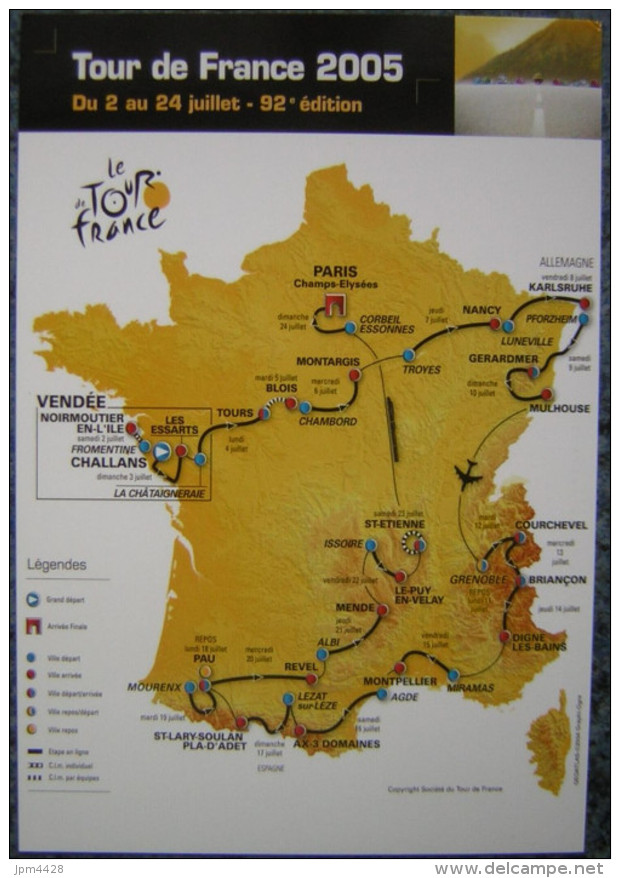 Vélo, Cyclisme, Tour De France 2005  Carte Postale Officielle Avec Le Circuit - Ciclismo