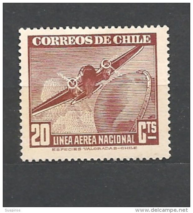 CHILE ( CILE )  1941 -1950 Airmail - Flight Images  252  O  	 	Rossastro Marrone - Cile