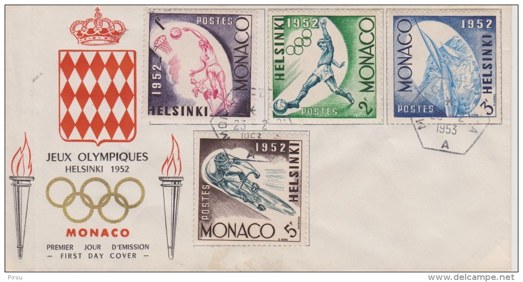 FDC MONACO 1953 : JEUX OLYMPIQUES D'HELSINKI 1952 - Sommer 1952: Helsinki