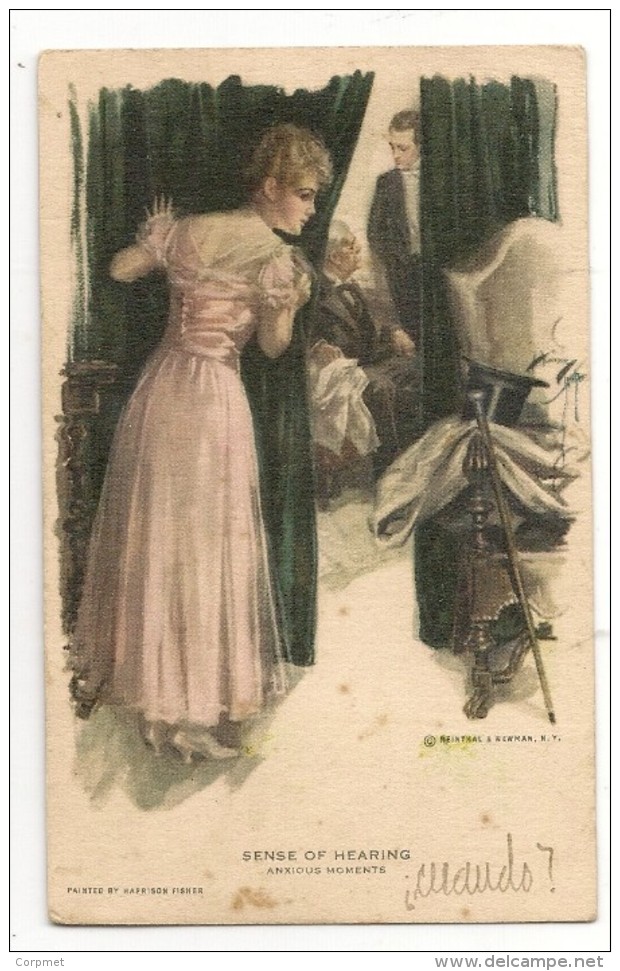 Harrison FISHER -  SENSE OF HEARING Anxious Moments - Pubs. By  REINTHAL & NEWMAN  N.Y. - POSTCARD Sent In 1922 - Fisher, Harrison