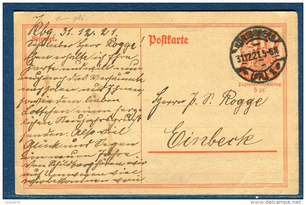 Allemagne - Entier Postal De Konibsberg En 1921 - Réf S 314 - Cartoline