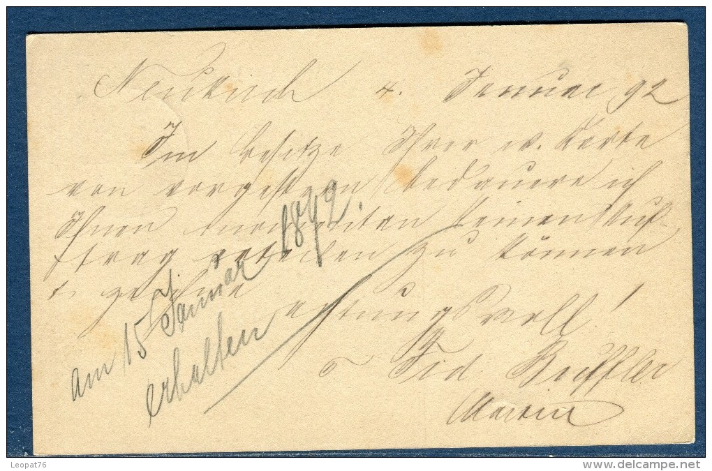 Allemagne - Entier Postal De Neukirch Pour Ravensburg En 1892 -  Réf S 324 - Interi Postali