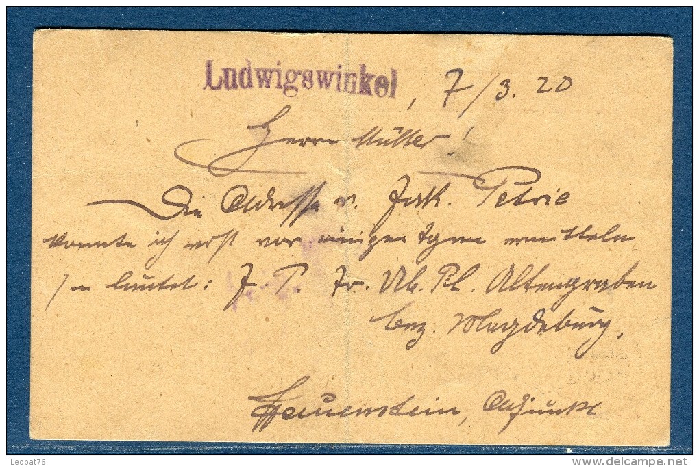 Allemagne - Entier Postal ( Pli Central ) De Lugwigswinkel En 1920 -  Réf S 334 - Postcards