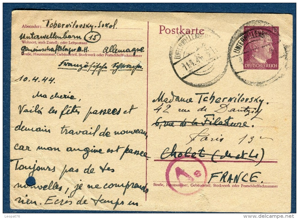 FRANCE - Correspondance D ' Un Français Au STO En 1944 Sur Entier Postal Avec Censure   Réf S 348 - Guerre De 1939-45