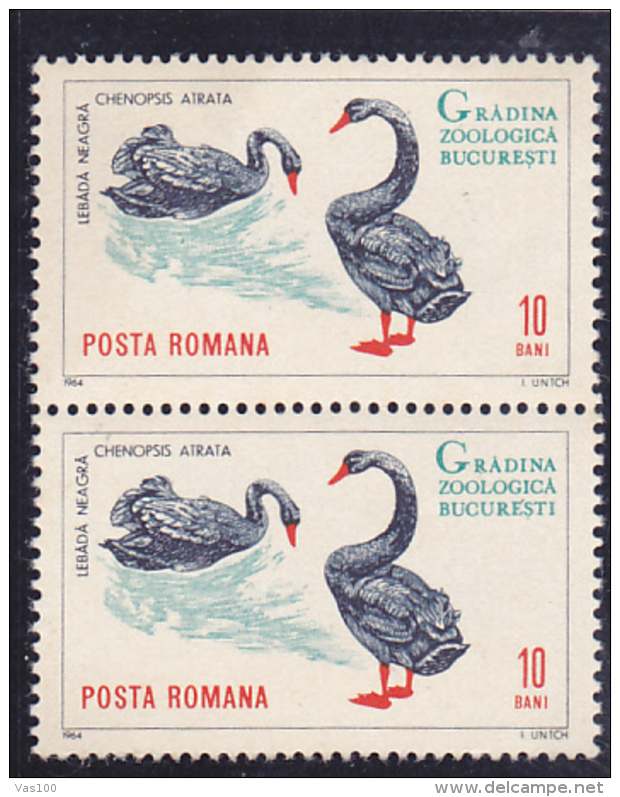 # 186  BLACK SWAN, BIRD, ANIMAL, 1964, Mi 2330/37, MNH**, STAMPS IN PAIR, ROMANIA - Schwäne