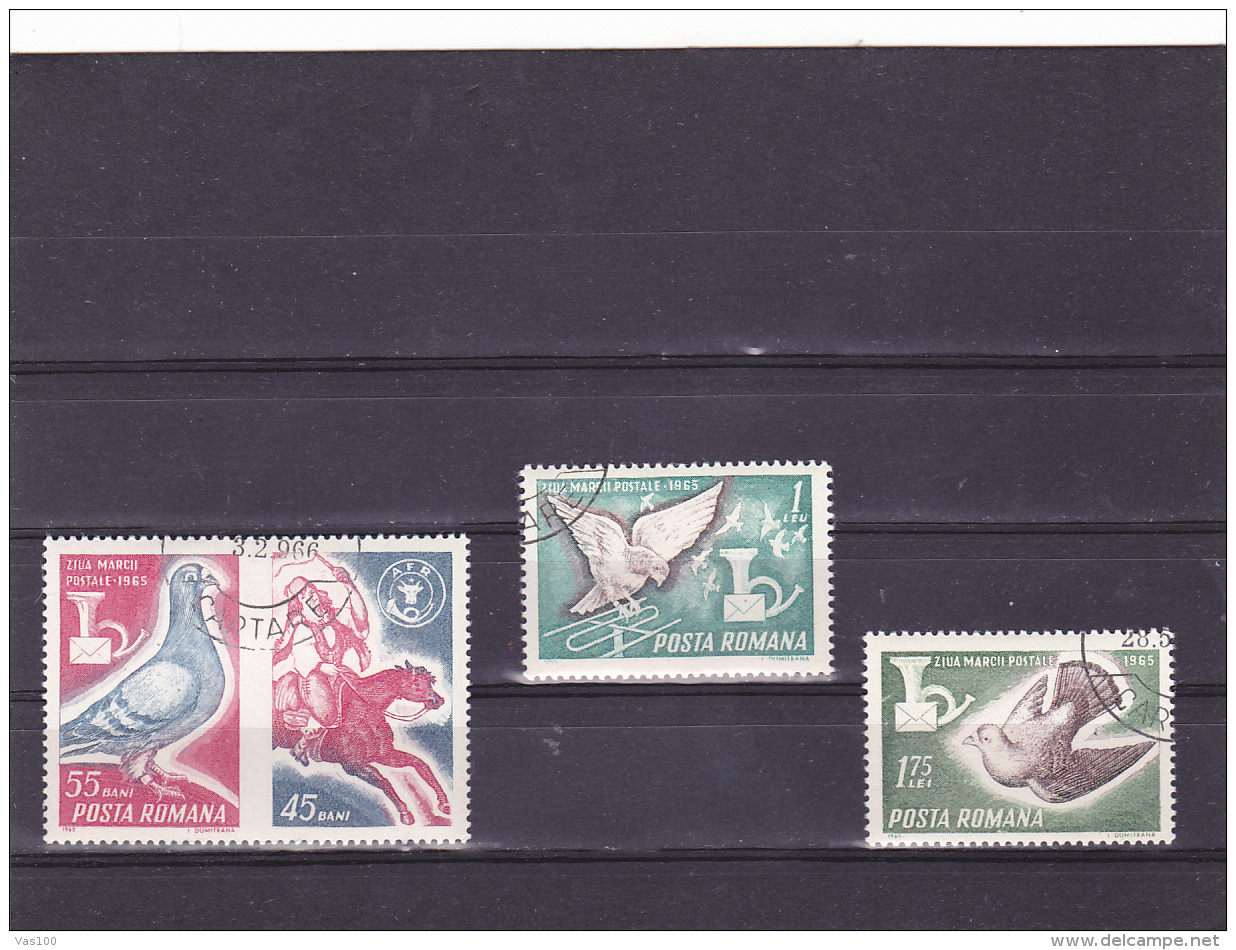 # 187 PIGEON, BIRD, POSTMARK DAY, 1965, Mi 2457/59. MNH**, FULL SET, ROMANIA - Nuovi