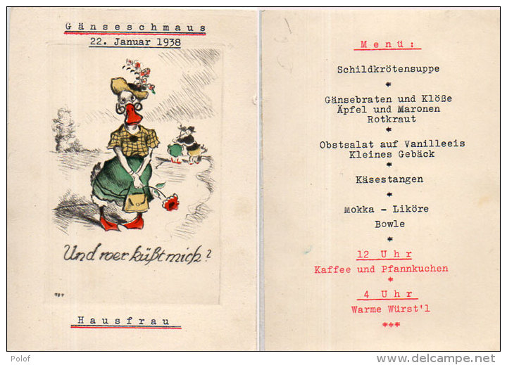 Menu Peint Main - Gäneseschmaus - 22. Januar 1938 - Und Roer Küftmich  - Hausfrau (90856) - Menus