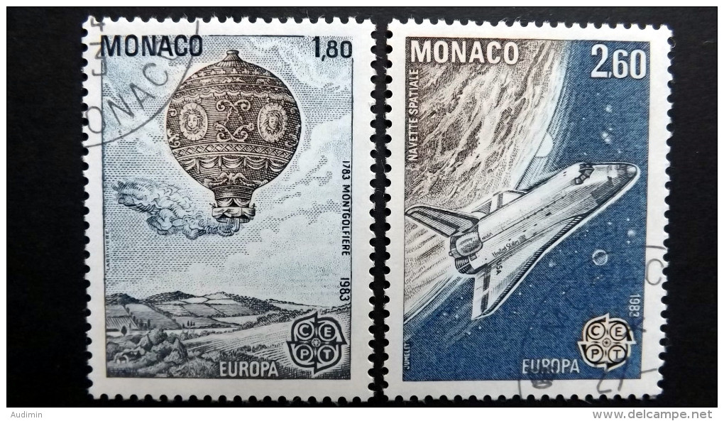 Monaco 1579/0 Oo/ET, EUROPA/CEPT 1983, Montgolfiere (1783), Raumfähre (1983) - Usados