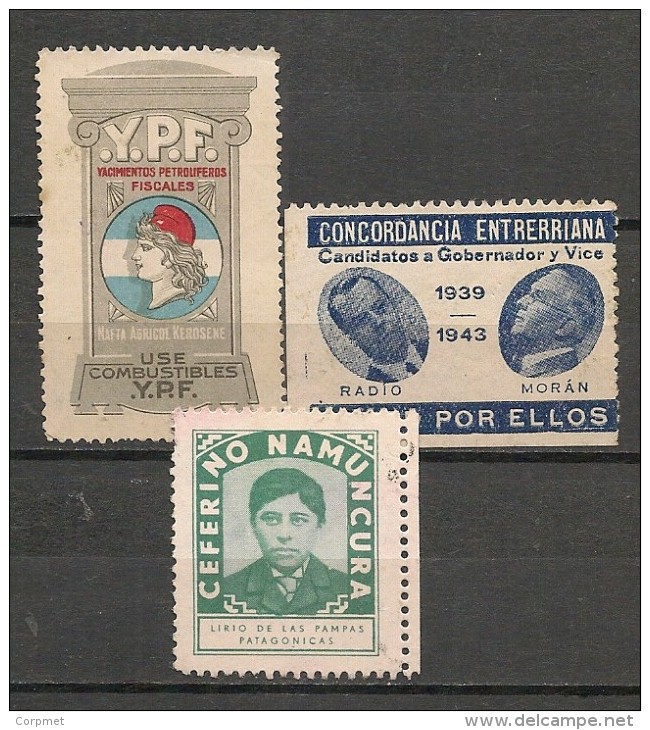 ARGENTINA - VIGNETTES - CINDERELLAS - VIÑETAS - C/1940´s - Rare YPF - Concordancia Entrerreniana Y Ceferino Namuncura - Viñetas De Franqueo (Frama)