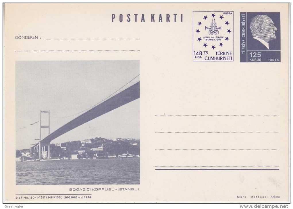 Turkey 1989 Istanbul 1989 Postcard Bosphorus Bridge Unused  (32214) - Entiers Postaux